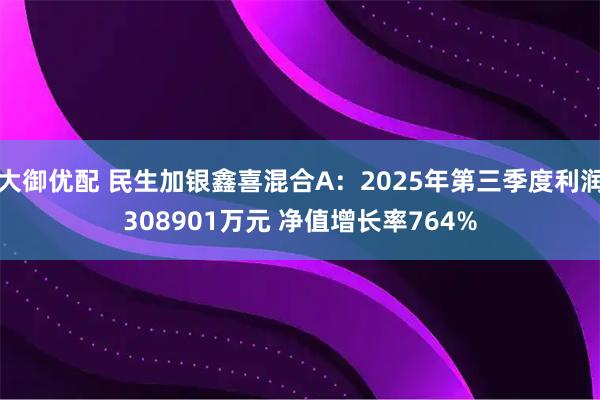 大御优配 民生加银鑫喜混合A：2025年第三季度利润308901万元 净值增长率764%